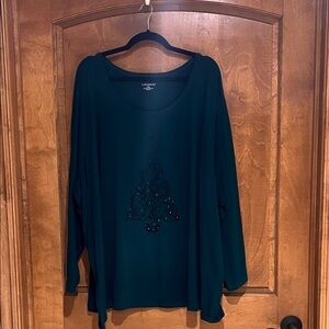 Catherines Women's Dark Green Embellished Tree Blouse